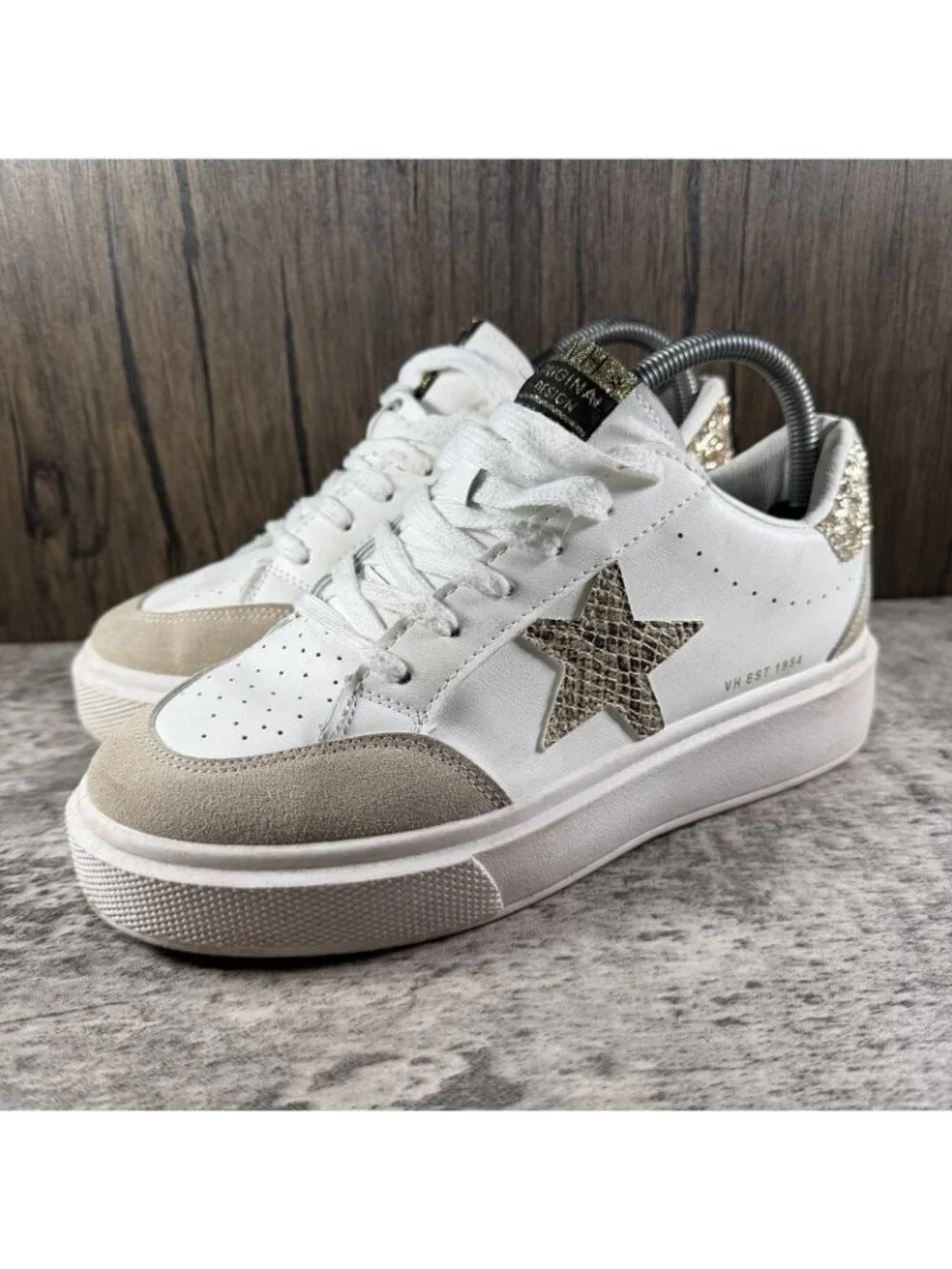Womens Vintage Havana Sneakers White/Gold Sz 8.5 Platform Shoes - Picture 2 of 10